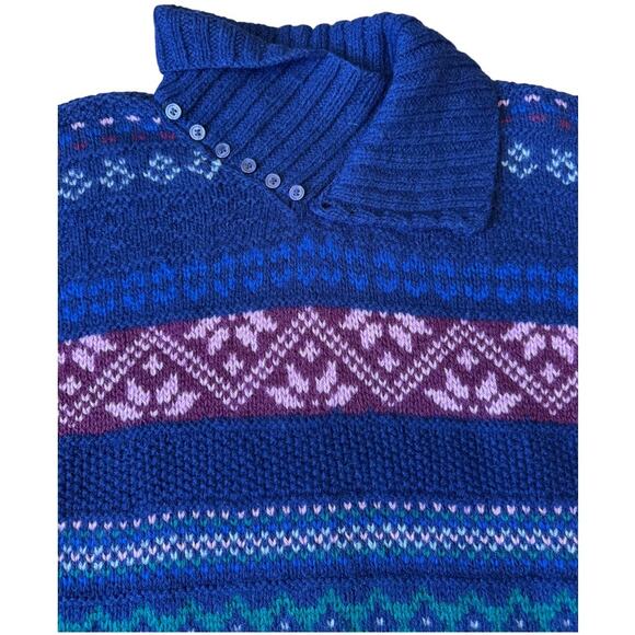 Vintage SKYR Shetland Wool Fair Isle Sweater Blue Purple Nordic Small to medium - Picture 5 of 15